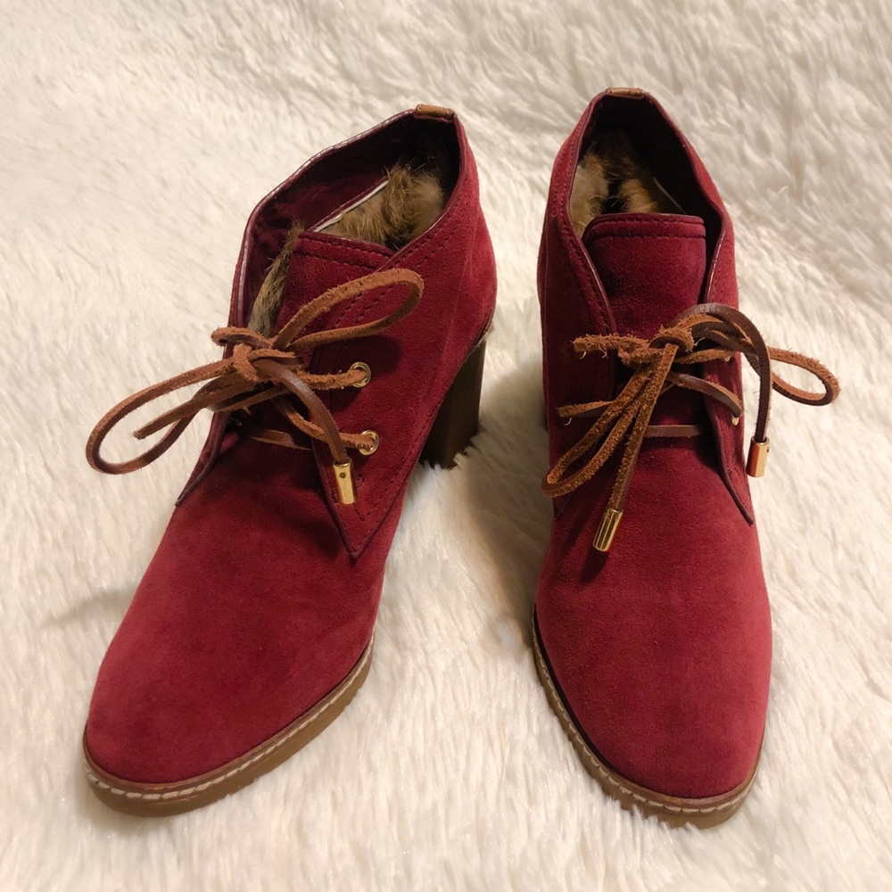 TORY BURCH Hilary Suede Leather Booties.